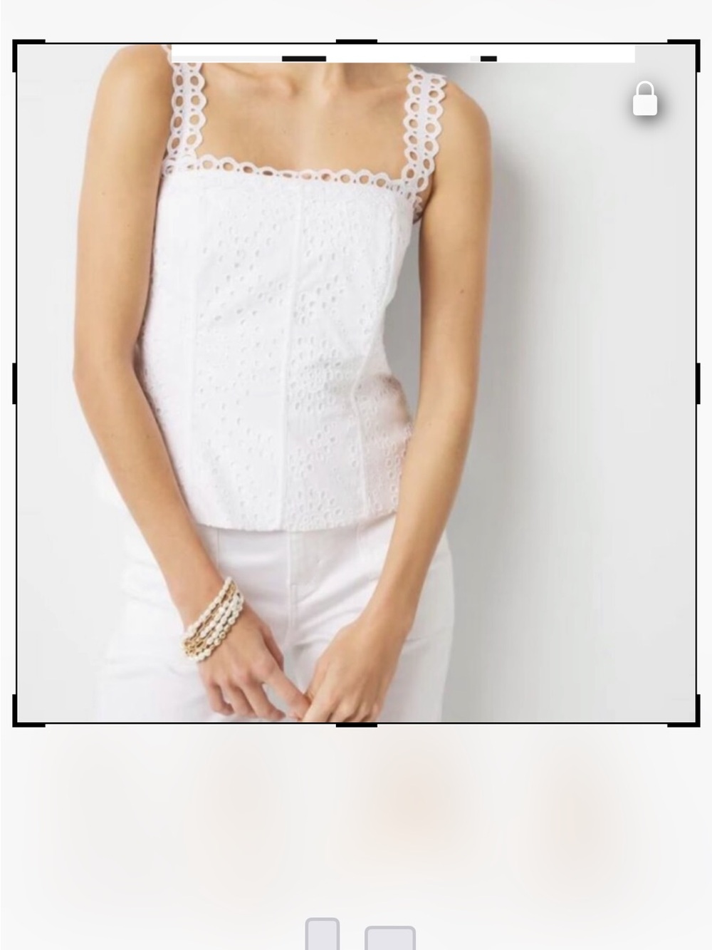 White House Black Market White Eyelet Square-Neck Camisole with Scalloped Straps